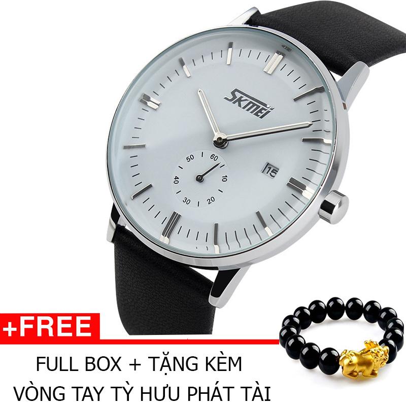 Đồng Hồ Thời Trang Skmei 9083 Dây Da 008 (Trắng) + Tặng Kèm Vòng Tay Tỳ Hưu Phát Tài