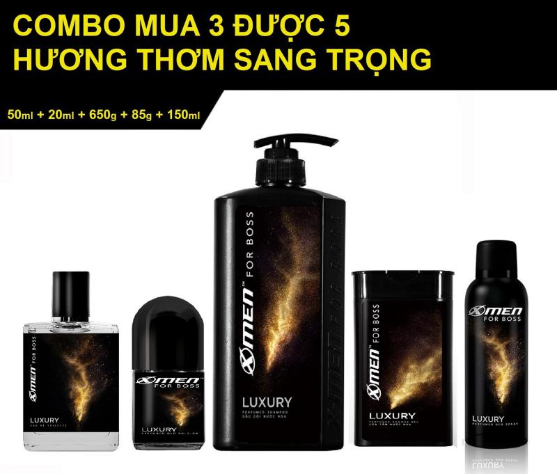 Combo Nước hoa Xmen for boss luxury 50ml, Xịt toàn thân 150ml, Sữa tắm 650g, hương Nước hoa Xmen for Boss Luxury