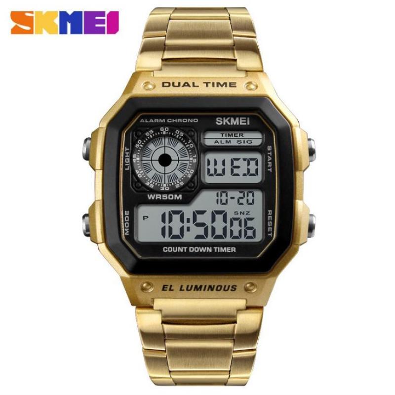 Đồng hồ thể thao điện tử nam Skmei 1335 Digital Watch dây thép không gỉ (Vàng)