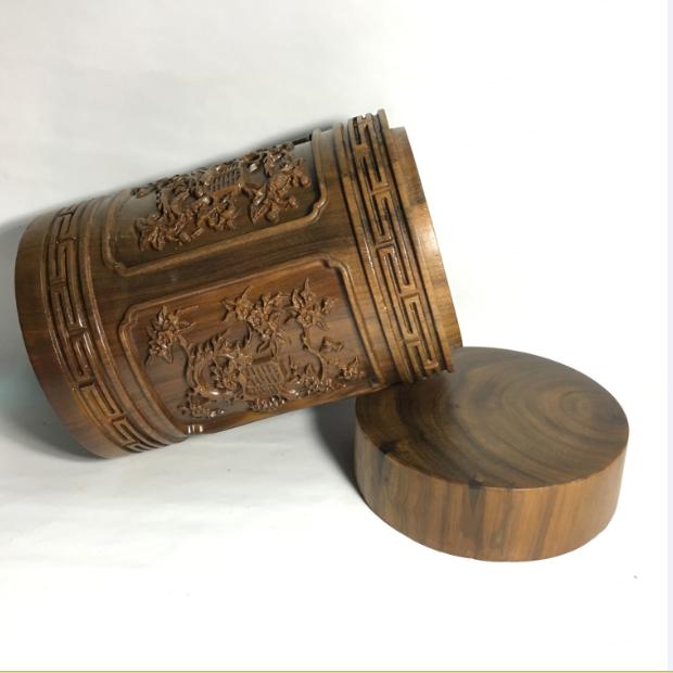 Hộp đựng chè GỖ BÁCH XANH NGUYÊN KHỐI chuẩn 100% - chạm khắc mẫu tứ quý TÙNG-CÚC-TRÚC-MAI (ảnh thật) LOẠI CAO CẤP