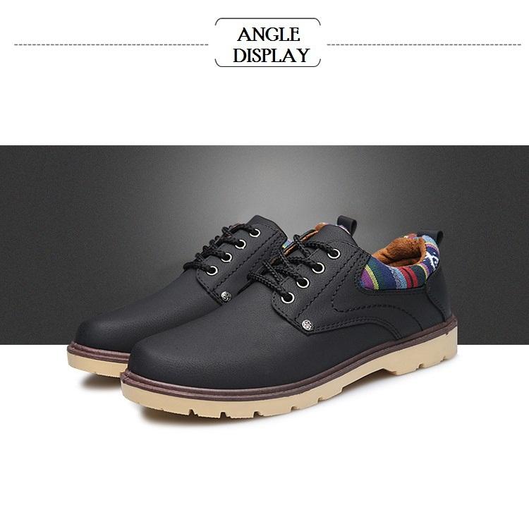 Giày Bốt Nam Gót Thổ Cẩm Cổ Thấp Màu Đen