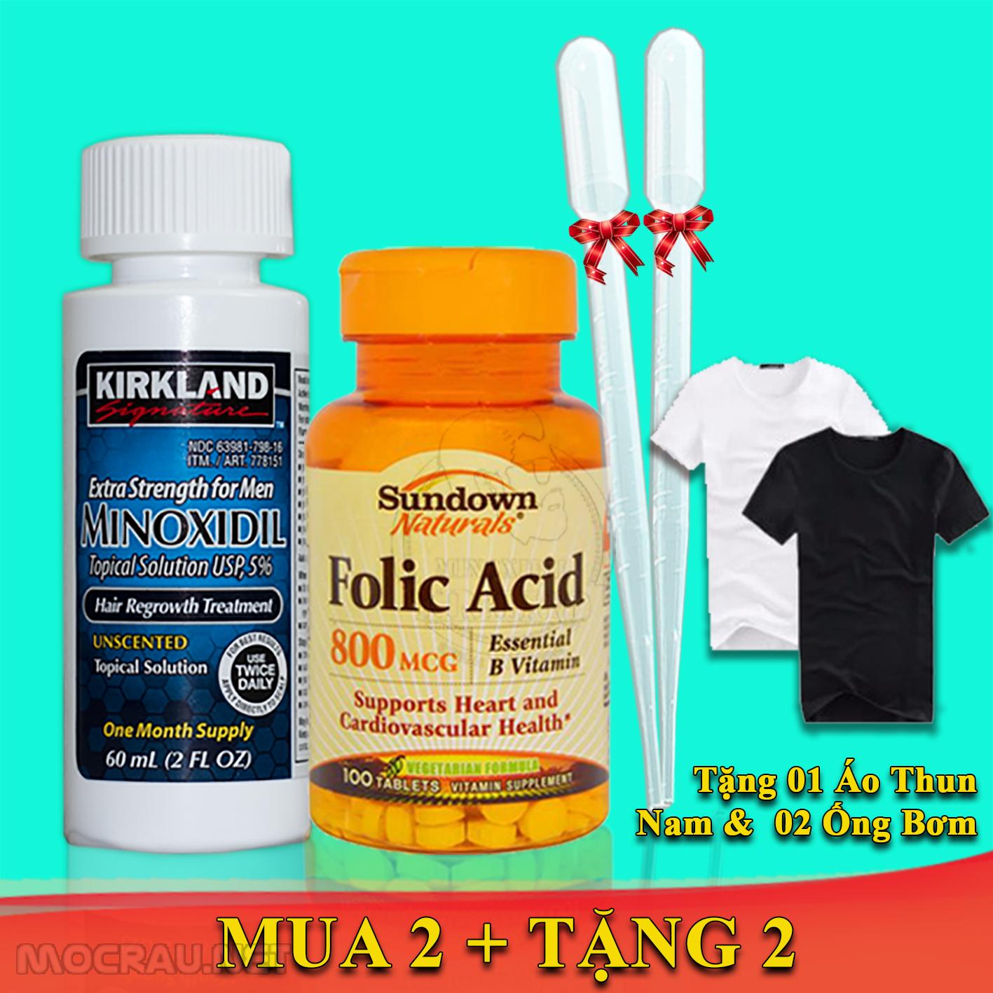 [HCM]ComboThuốc Mọc Râu Tóc Minoxidil - Folic Acid kèm 02 Ống Bơm - tặng áo Thun nam cao cấp