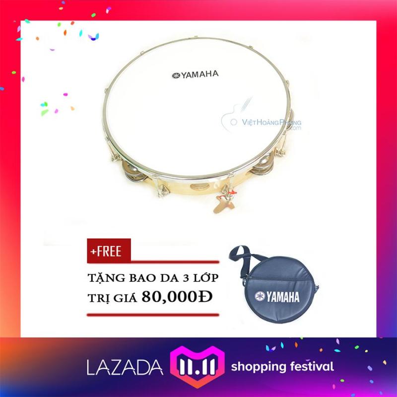 Trống lắc tay - trống gõ bo - Tambourine Yamaha Vành Gỗ + Bao da 3 lớp - HappyLive Shop