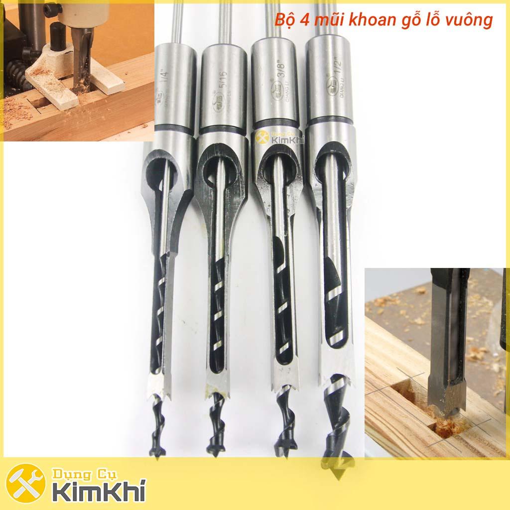 Bộ 4 mũi khoan gỗ lỗ vuông 1/4-1/2 inch hss