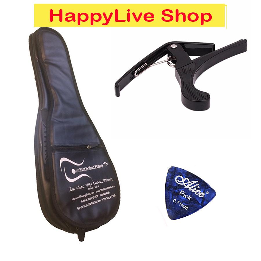 [HCM]Combo Bao da 3 lớp đàn Ukulele (size Soprano/Concert) + Capo Ukulele + Phím gảy - HappyLive Shop