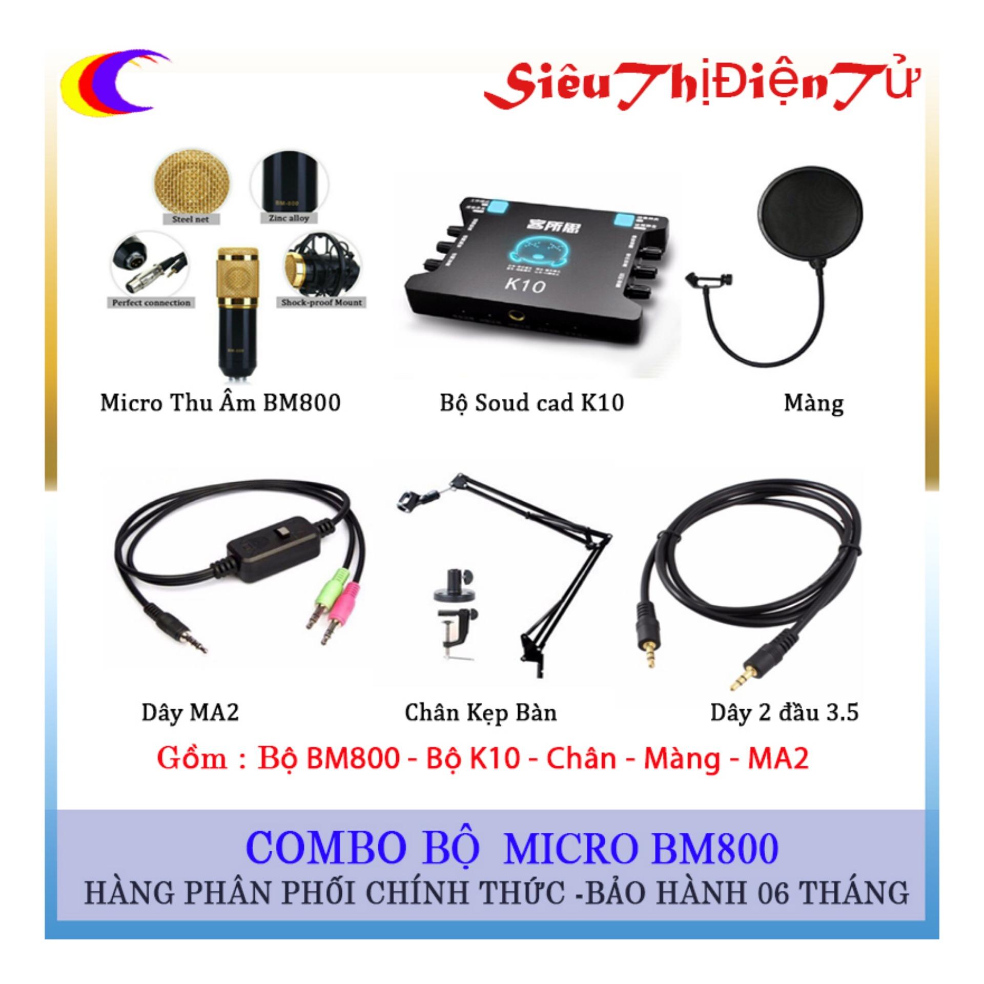 Combo micro thu âm bm800 sound card xox k10 màng lọc dây live ma2 và giá