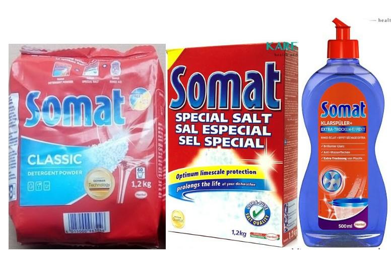 Bộ bột rửa bát somat 1,2kg + muối rửa bát 1,2kg + nước làm bóng somat 750ml