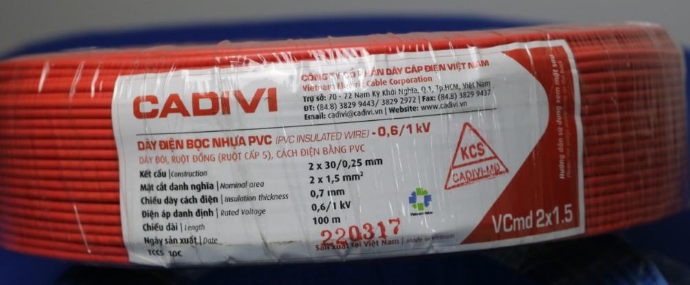 Dây điện đôi mềm cadivi 2x1.5 100 mét