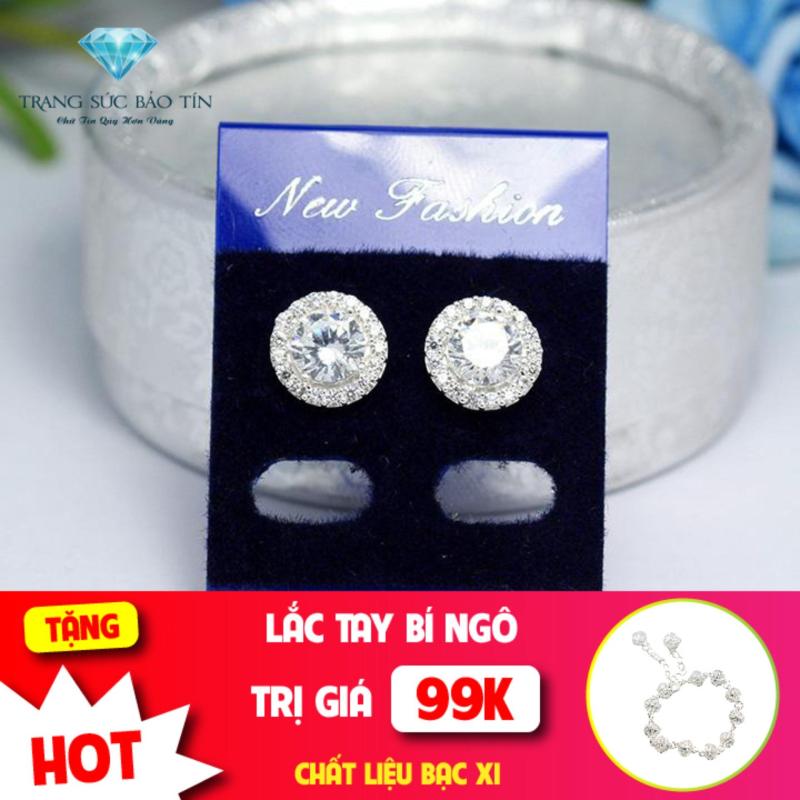 Bông Tai Bạc Nữ Bông Tai Đá Tròn Trắng Chất Liệu Bạc Cao Cấp - Thương Hiệu Bảo Tín