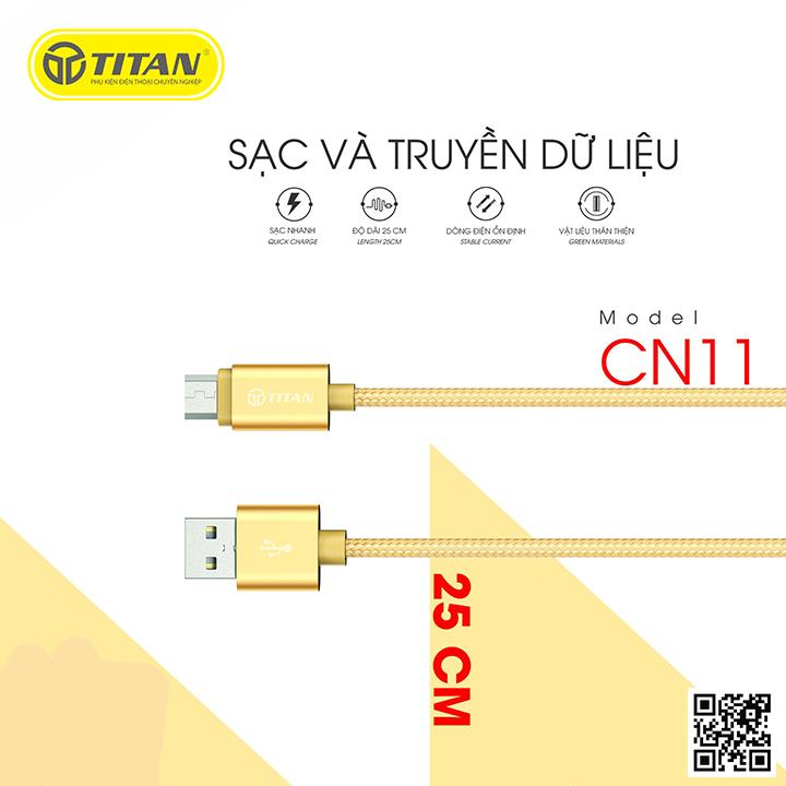 Cáp dù sạc nhanh micro usb siêu ngắn 25cm titan cn11