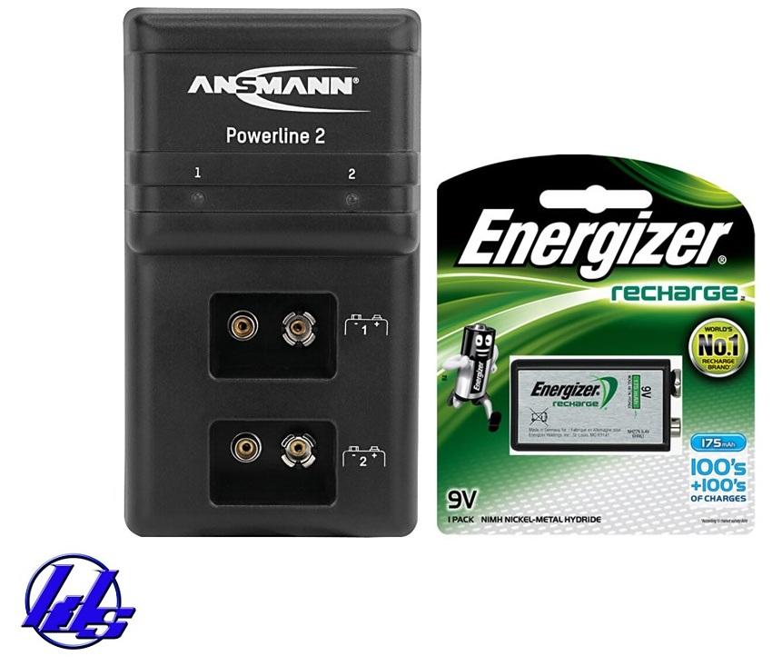Bộ sạc pin vuông 9V Ansmann Powerline 2 kèm 1 pin sạc 9V Energizer 175mAh