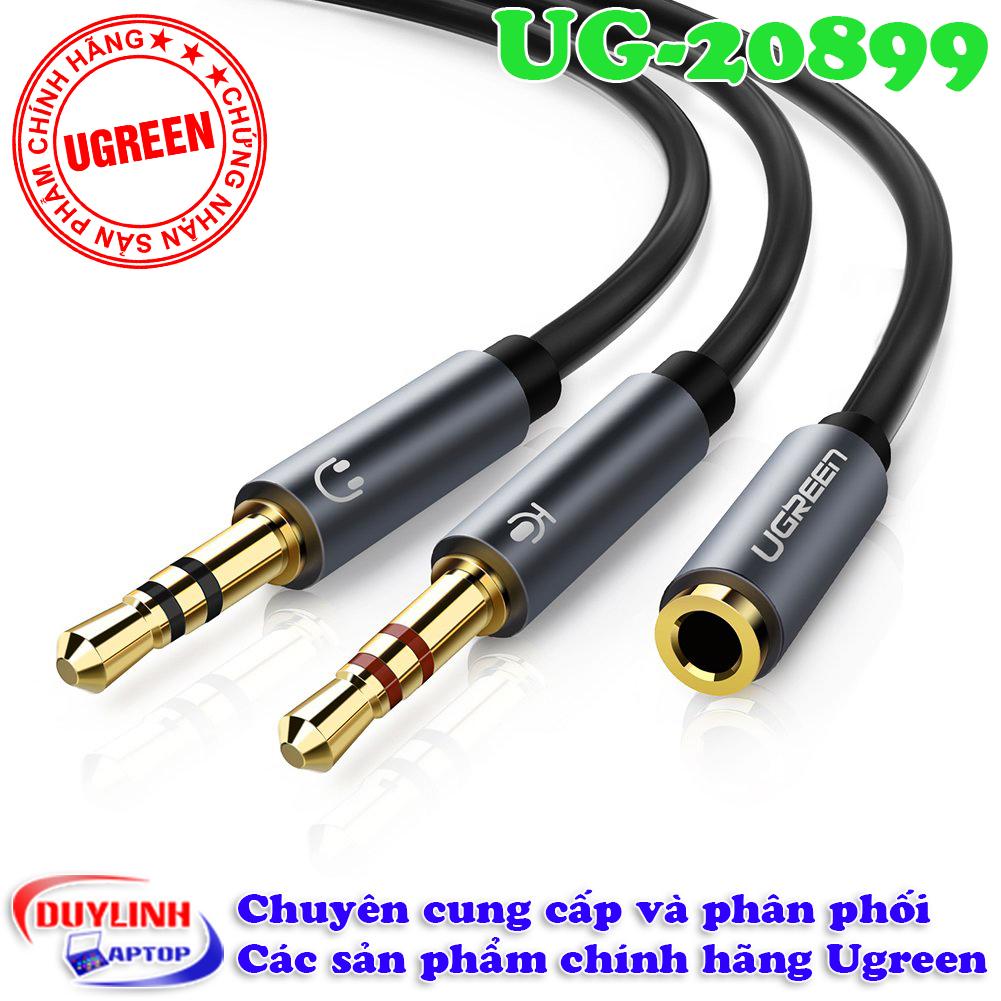 Cáp chuyển audio 3.5mm ra 2 đầu dương 3.5mm mic, loa ugreen 20899 cao cấp