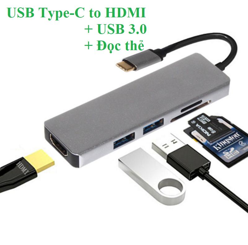 Cáp usb type-c to hdmi + usb 3.0 hỗ trợ đọc thẻ nhớ 5 in 1