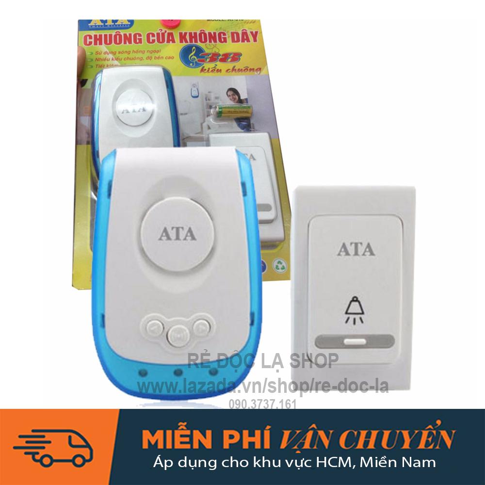 Chuông cửa không dây cao cấp ATA AT-913 kín nước, xuyên vật cản 50-70m, chuông 40-70dB (Màu trắng phối xanh kiểu mới đẹp, sang trọng).