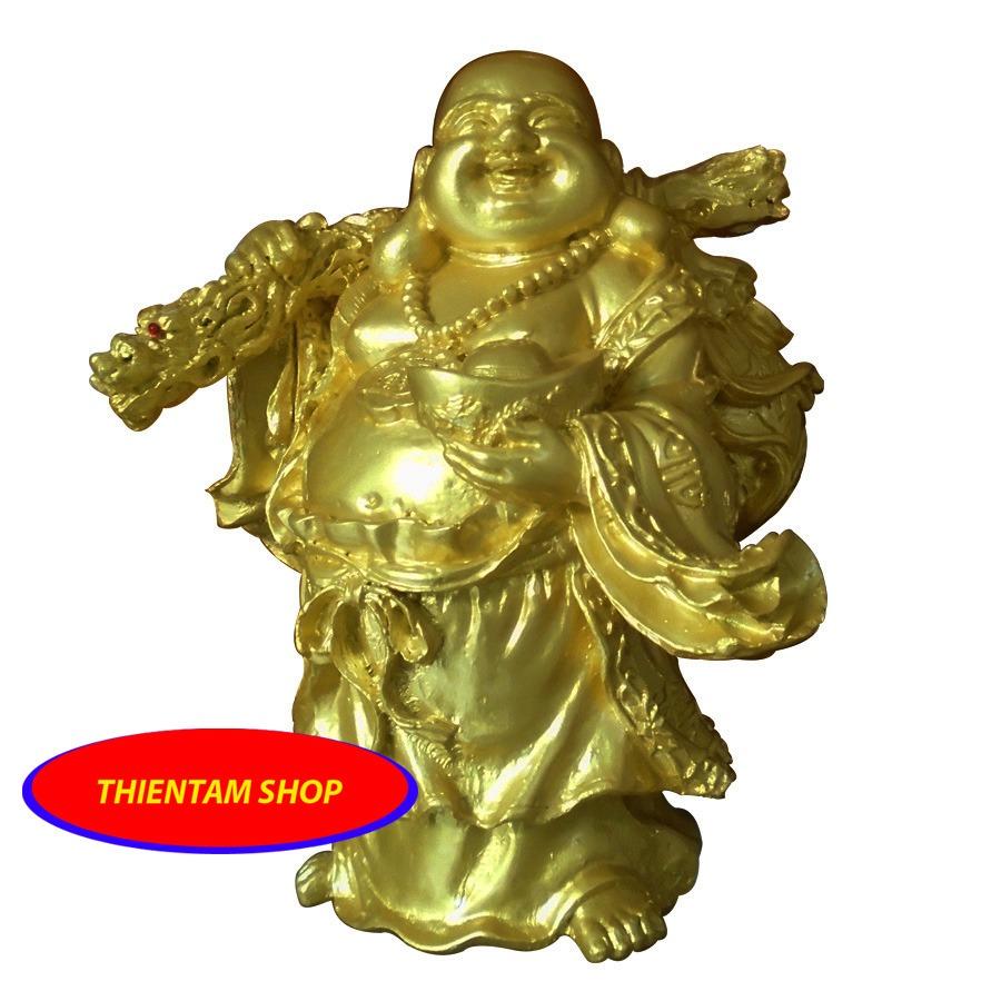 Tượng đá phật Di Lặc gánh bao tiền cầm vàng DLV14
