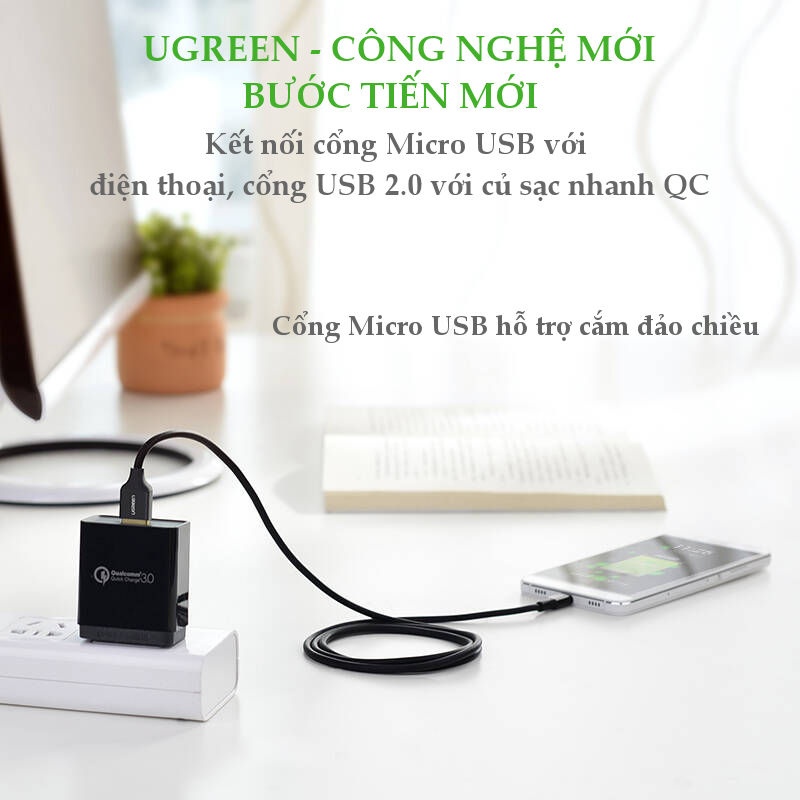 Cáp sạc Micro USB (công nghệ mới, cắm được cả 2 chiều) sang USB 2.0 dài 0.5-1m UGREEN US223 Cáp sạc Micro USB (công nghệ mới, cắm được cả 2 chiều) sang USB 2.0 dài 0.5-1m UGREEN US223