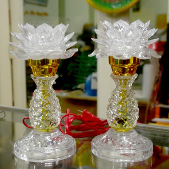 [HCM]Cặp đèn hoa sen trắng chân cao chớp bảy màu cao 20cm-Có video sản phẩm
