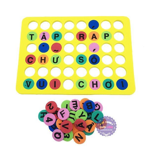 Đồ chơi bảng chữ số tập đánh vần và ráp chữ nút tròn bằng mút xốp - ĐỒ CHƠI CHỢ LỚN