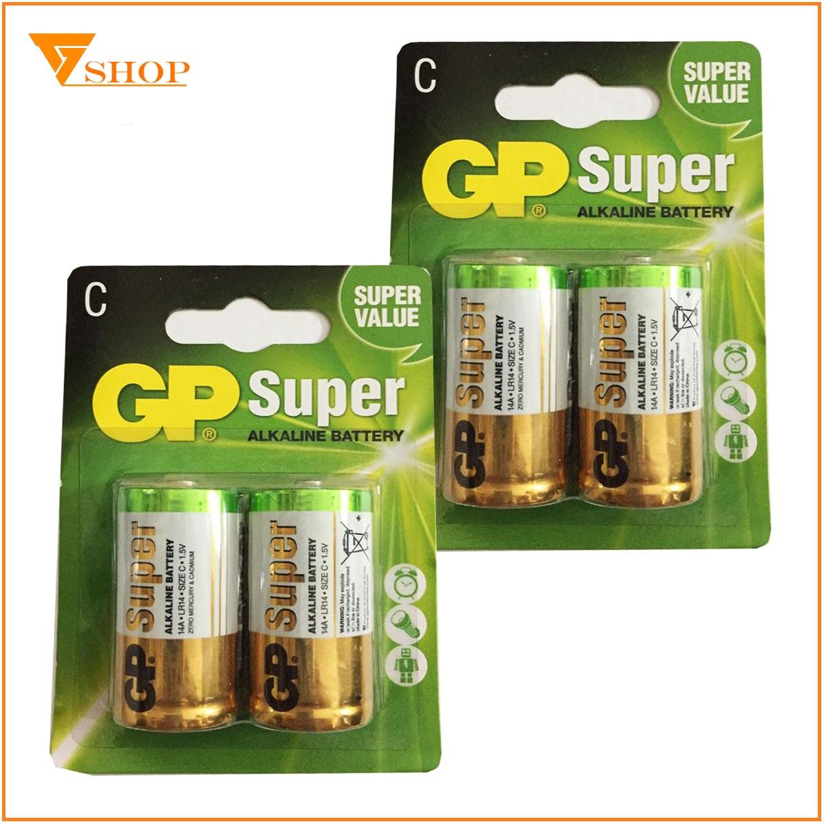 Combo 2 vỉ pin trung c gp super alkaline 1.5v