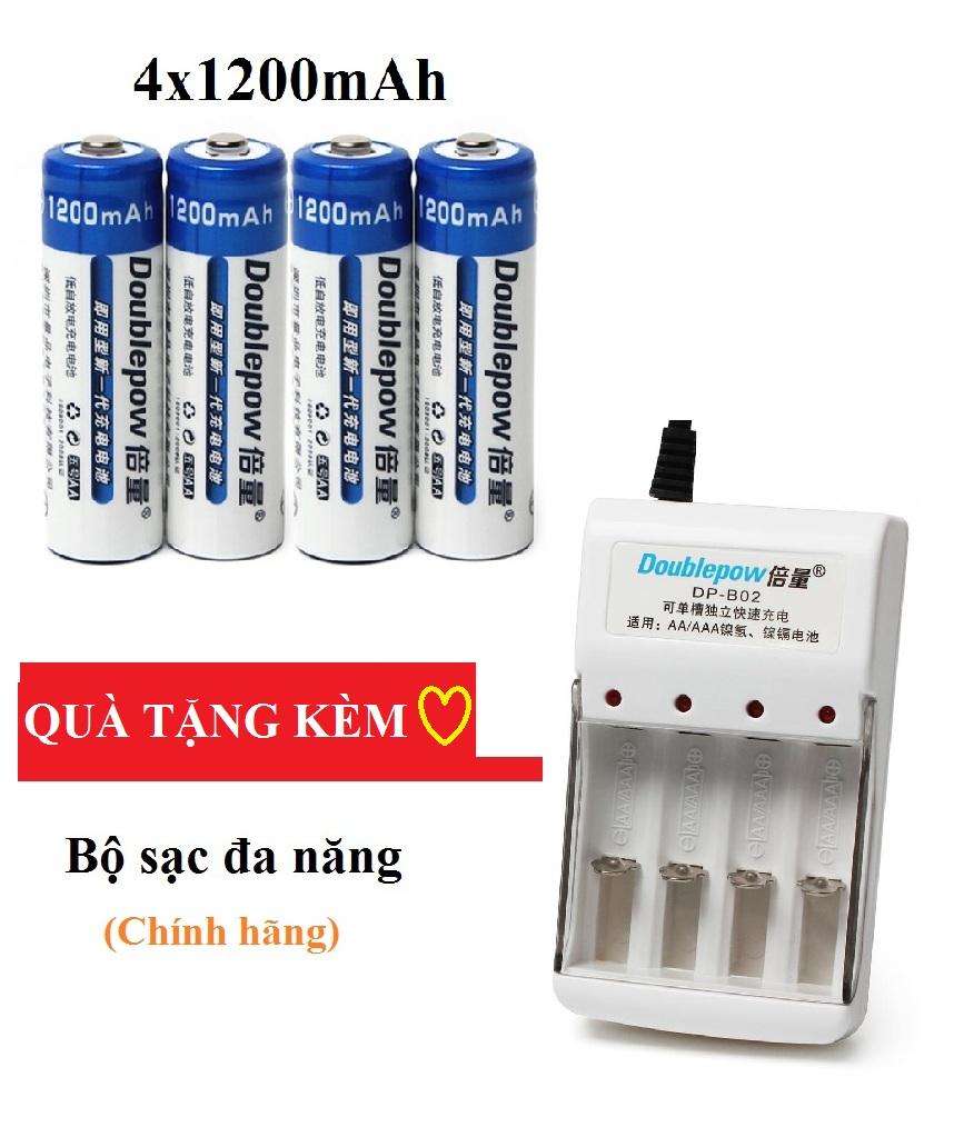 Combo Bộ 4 Pin tiểu sạc AA 1200mAh TẶNG Bộ sạc thông minh DoublePow DP-B02