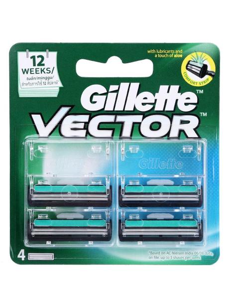 Đầu dao cạo Gillette Vector Plus vỉ 4 cái, thiết kế 2 lưỡi dao giúp cạo sát hơn, sạch hơn và êm hơn cao cấp
