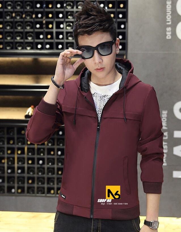 Áo khoác dù nam 2 lớp sporty đỏ đô phối nón cao cấp - hk16