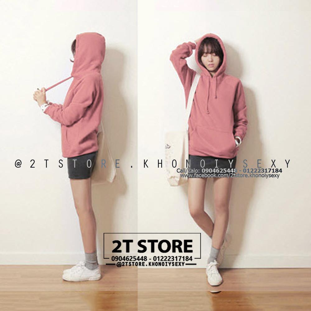 2T STORE ÁO KHOÁC HOODIE NỈ CÓ NÓN TRƠN MÀU hồng ruốc2TAKN08001-8.jpg