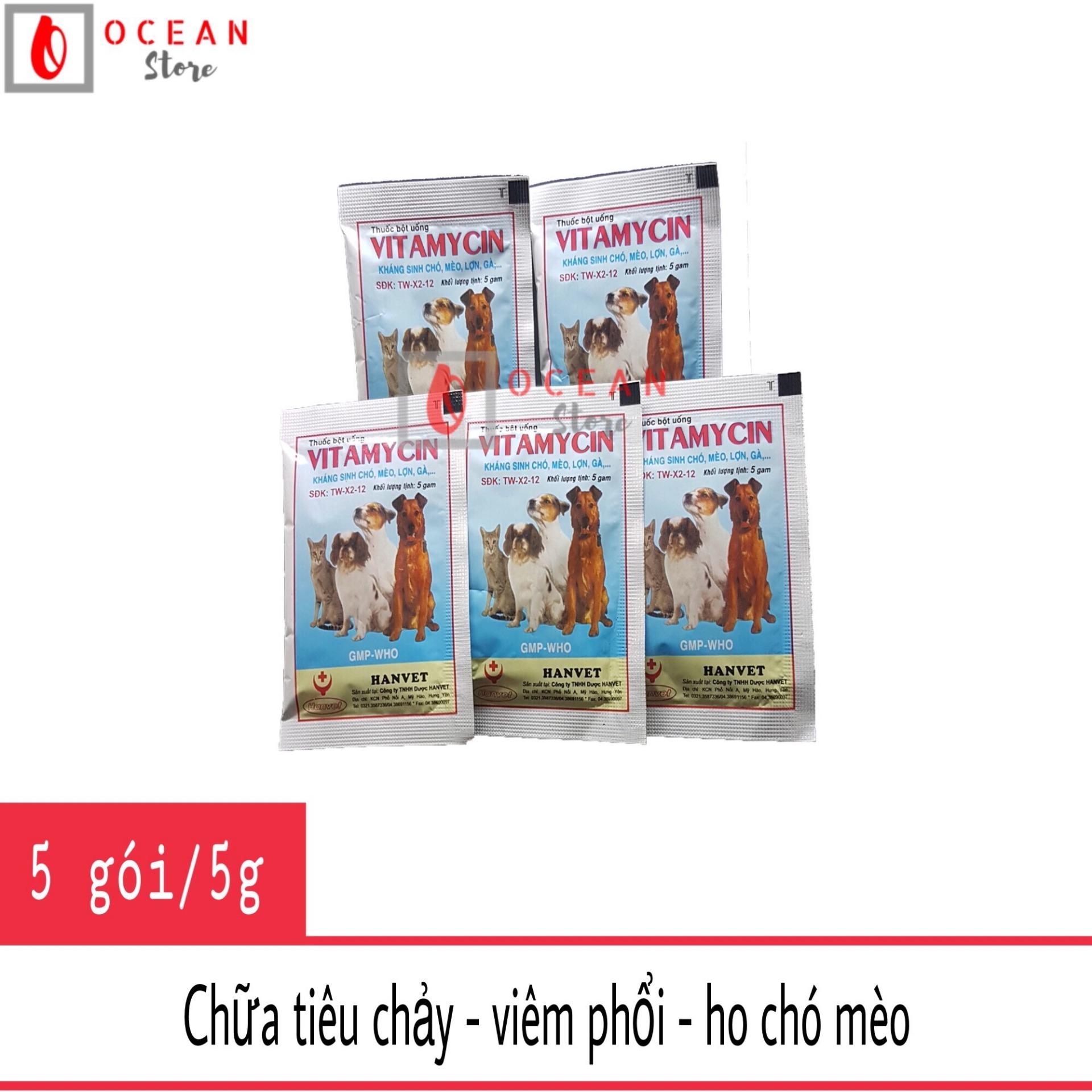 Thuốc trị tiêu chảy, viêm phổi, ho cho chó mèo - 05 gói Hanvet vitamycin