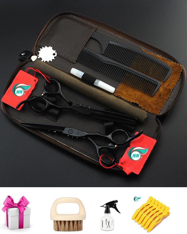 Combo Bộ Kéo cắt Tóc loại 6 inches + Tặng kèm , 1 bình xịt nước cho tóc ,6 kẹp cá sấu , 1 bàn phủi tóc long heo rừng