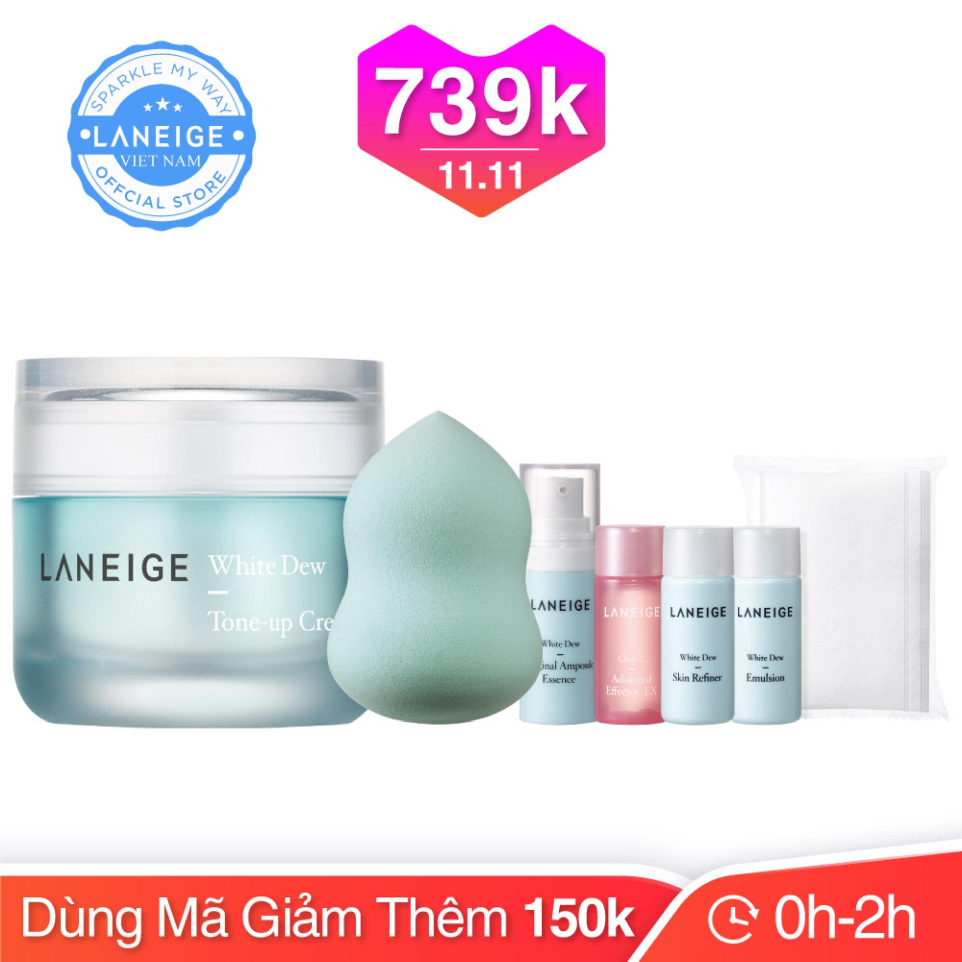 Kem dưỡng trắng và nâng tông da Laneige White Dew Tone-Up Cream 50ml + Tặng bộ dưỡng trắng toàn diện