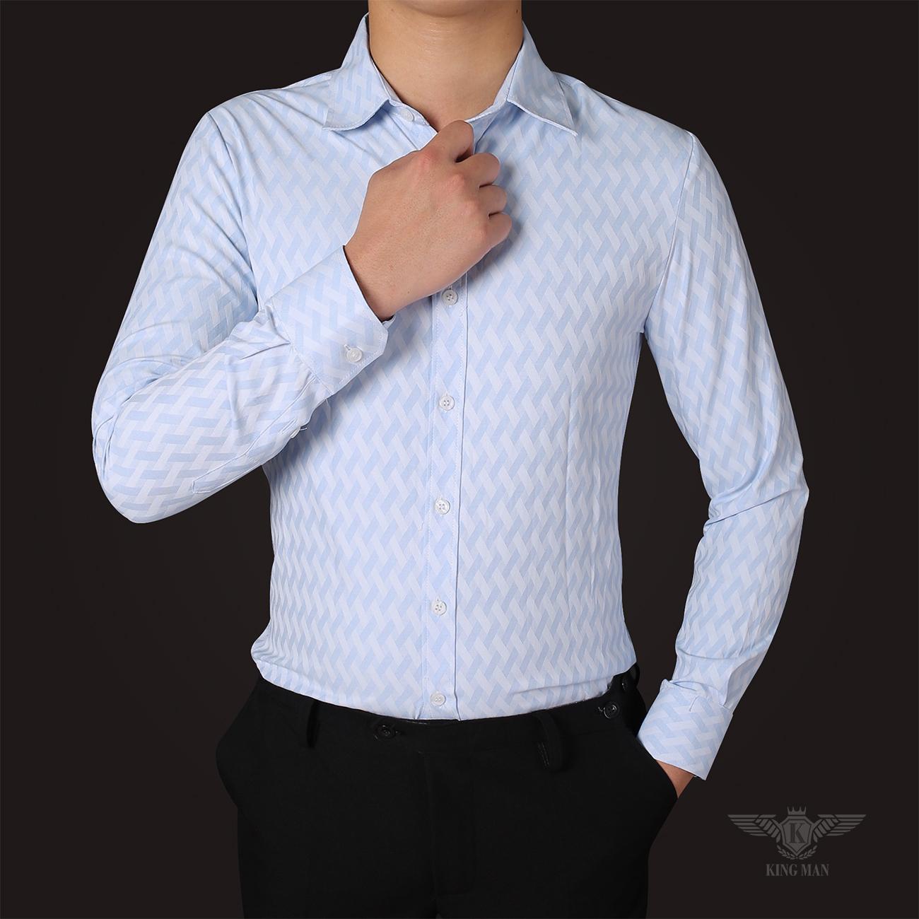 Sơ mi cao cấp sọc chéo xanh nhạt lịch lãm