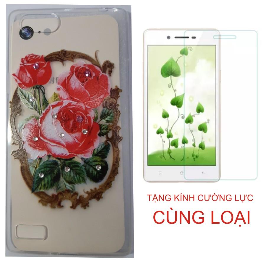 Ốp Lưng Oppo Neo 7 Dẻo Silicon kèm hoa văn tặng kính cường lực