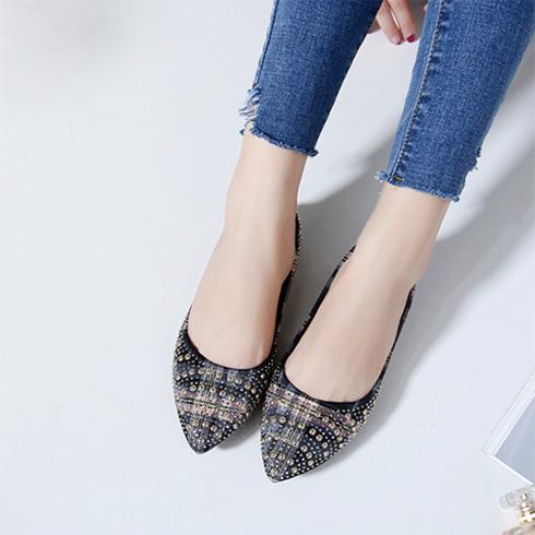 Giày búp bê bọc vải đính đá cao cấp