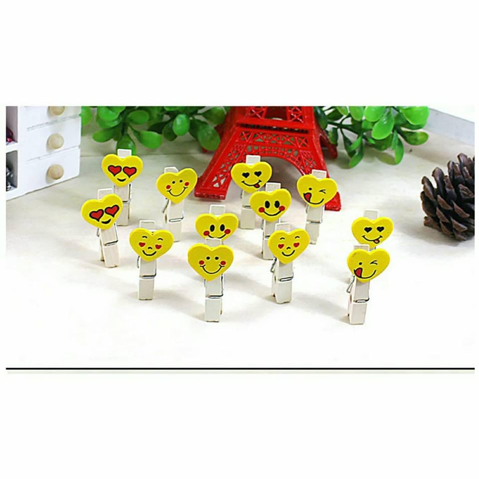 Bộ kẹp gỗ trái tim vàng biểu cảm