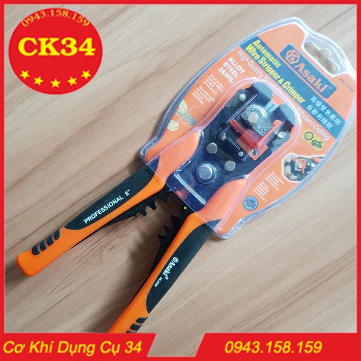 Kìm tuốt dây điện, dây cáp ,bấm cos đa năng ASAKI