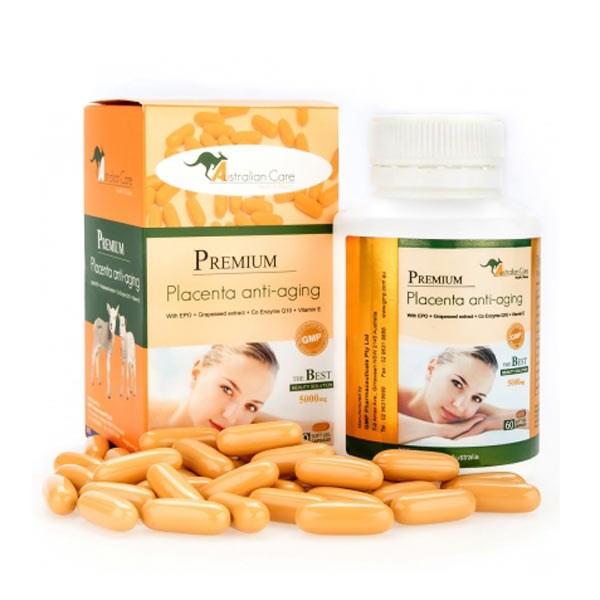 Viên uống Nhau Thai Cừu Úc Premium Placenta Anti-aging Australian Care hộp 120 viên AU1