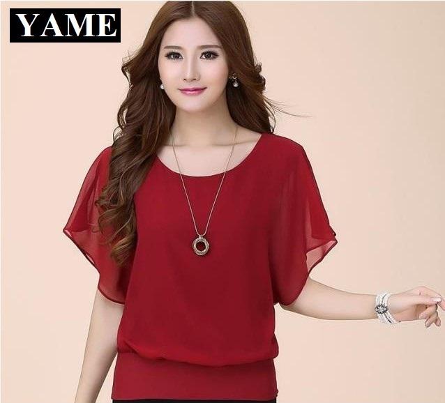 Women's Chiffon Tops Korean Style New Model YAME SVN36568R Red Color
