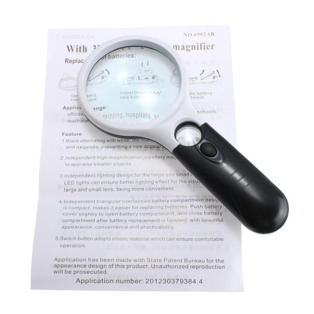 Kính lúp cầm tay đèn led phóng đại 10 &20 lần 3 led