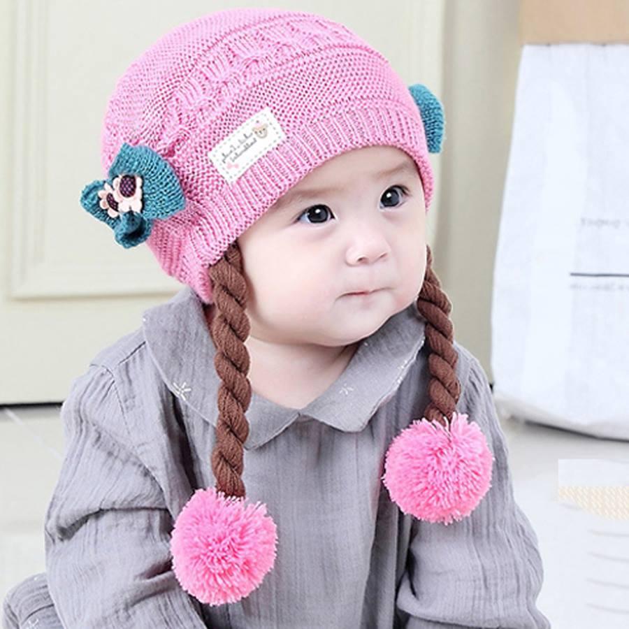 Mũ len tóc giả đuôi sam