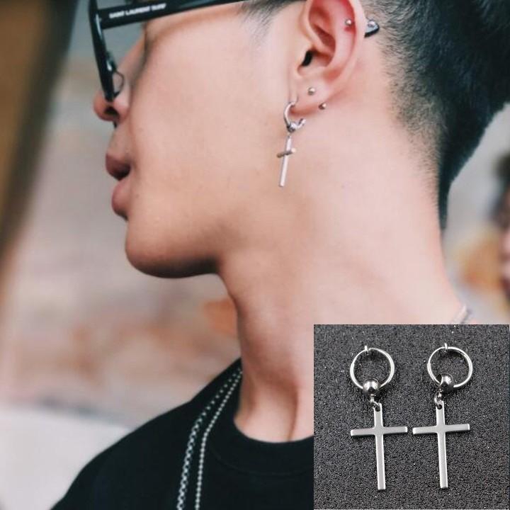 Bông Tai Nam Dạng Kẹp Ko Cần Bấm Lỗ Tai Titan Không Đen TT 1420