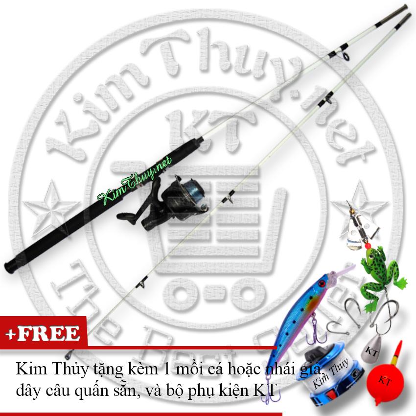Bộ cần câu máy 2 khúc Đặc ruột 2m1 KT B-White (*Kim Thủy) + Kèm Máy câu + Mồi câu + Dây câu, Phao câu, Chì câu, Lưỡi câu