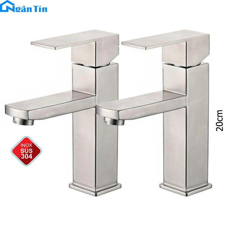 Bộ 2 vòi lavabo nóng lạnh cao 20cm inox sus304 protasa pt-503