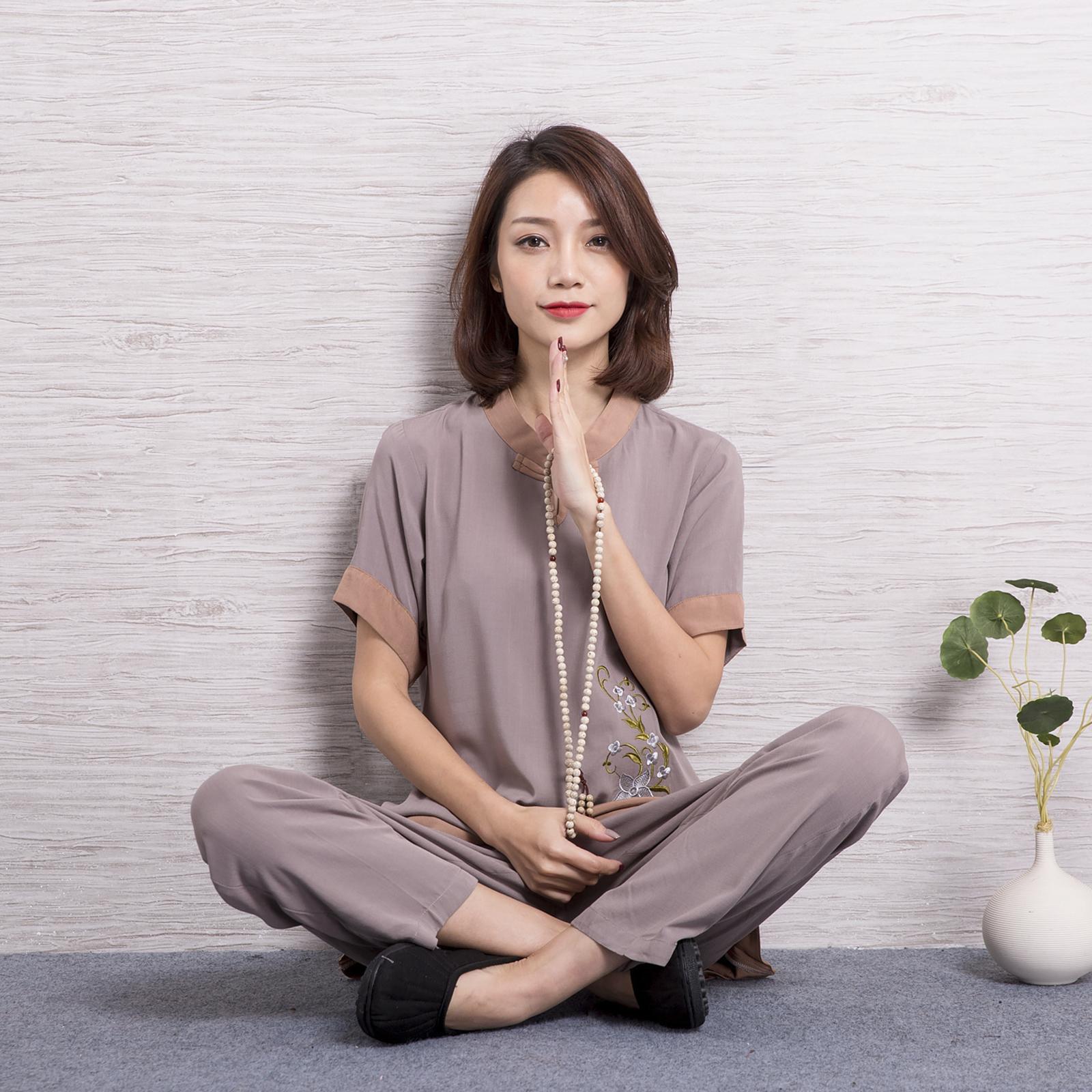 Bộ đồ đi chùa Bộ cổ đứng 1 nút Thiền phục nữ Bộ cư sĩ Bộ mặc nhà