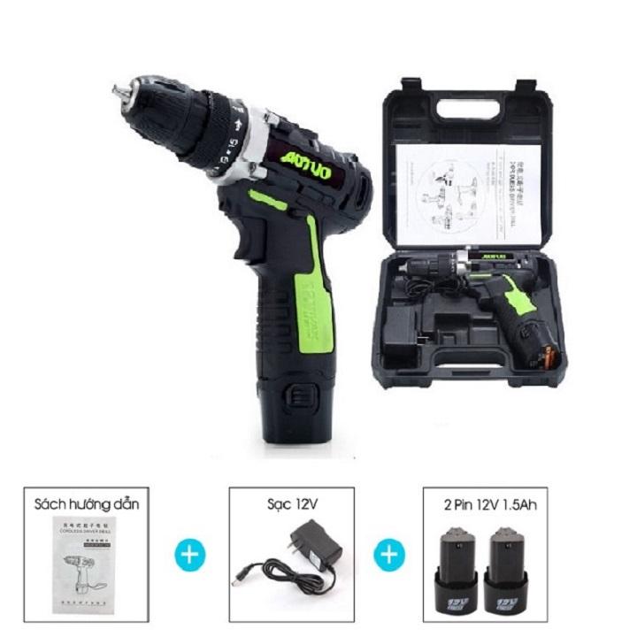Máy khoan vặn vít không dây Aotuo 12V có đảo chiều - Tặng kèm 01 pin 12V Li-ion 1.5Ah dự phòng( Màu ngẫu nhiên)