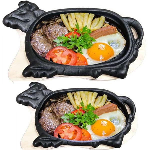 Bộ 2 chảo gang bò né kèm 2 đế gỗ