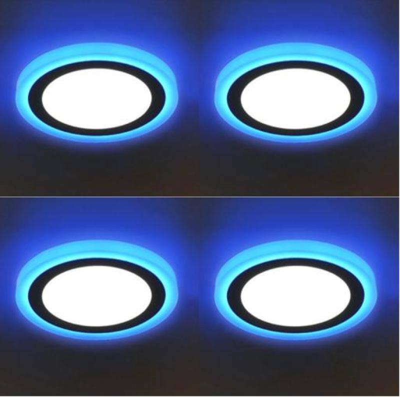 Combo 4 bộ đèn led ốp trần tròn 24w 2 màu 3 chế độ sáng trắng viền xanh