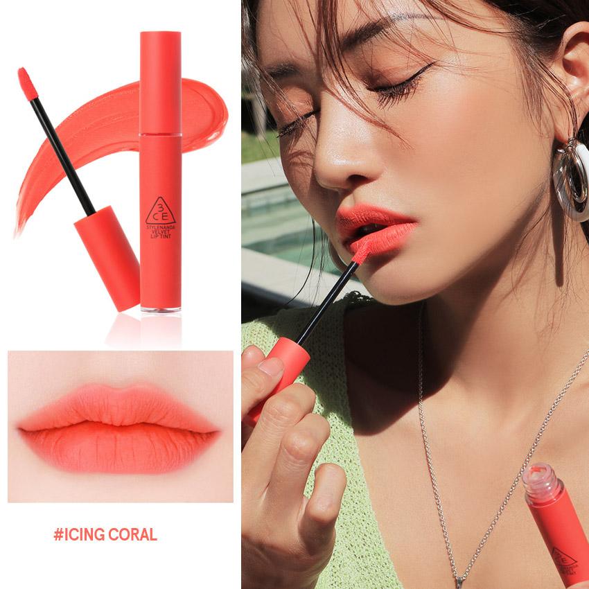 Son kem lì 3ce velvet lip tint #icing coral - sắc cam san hô