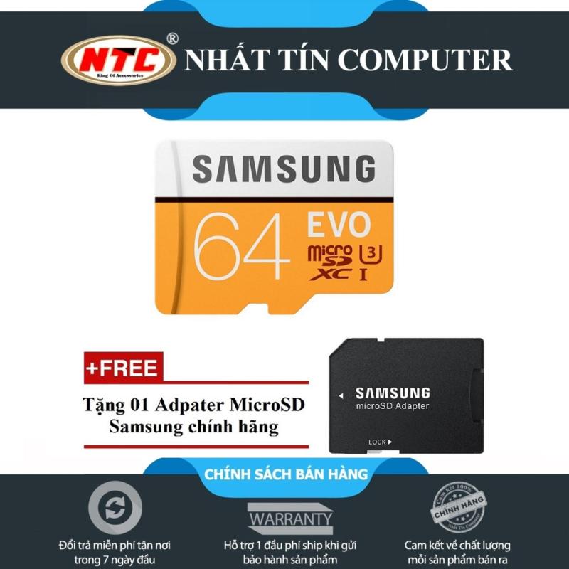Thẻ Nhớ MicroSDXC Samsung Evo 64gb UHS-I U3 100MB/s - Model 2017 (Cam) + Tặng MicroSD Adapter Samsung chính hãng