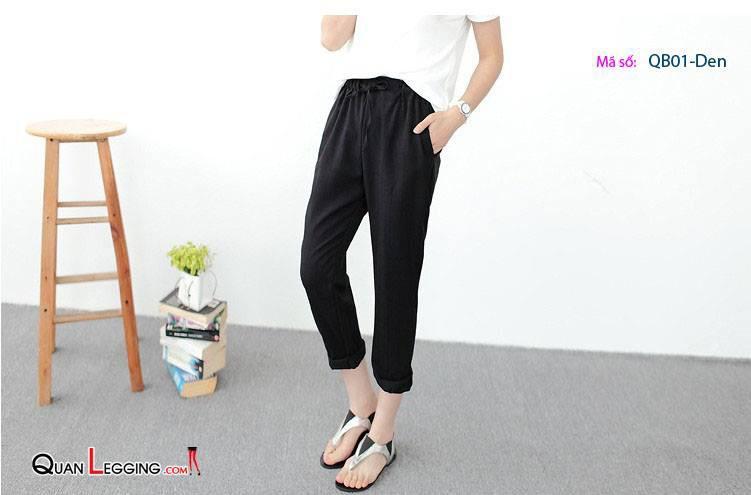 Quần baggy vải đũi cạp chun dây rút MÀU RÊU