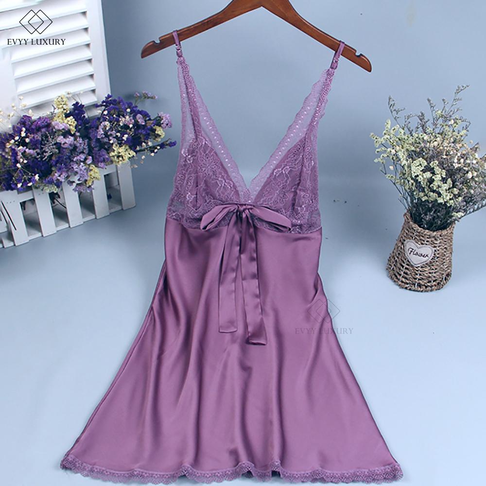 Đầm ngủ lụa satin cao cấp, đầm ngủ sexy, váy ngủ nữ gợi cảm, váy ngủ đính nơ quyến rũ từ Evyy Luxury